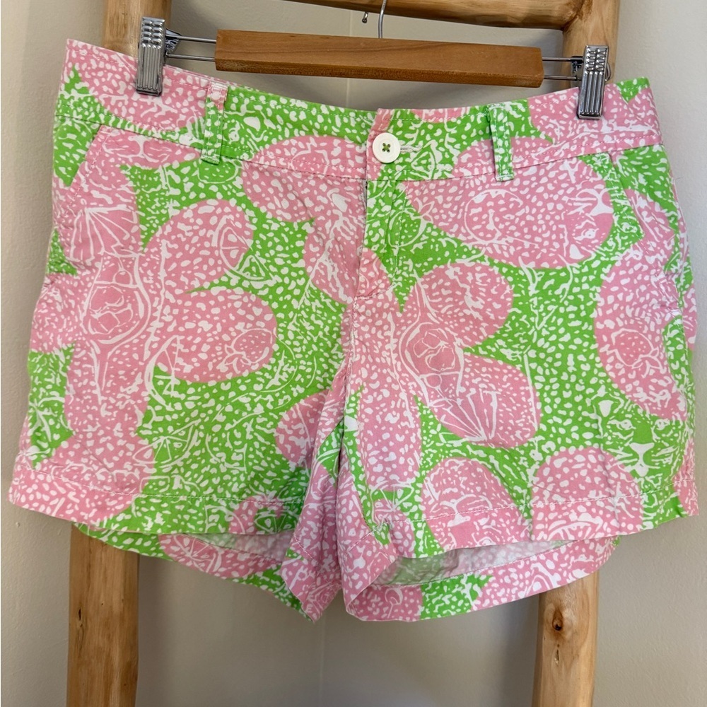 LILLY PULITZER Callahan Shorts 10 Limeade Cheat Ya Tropical Drinks Pink Green - Picture 4 of 6